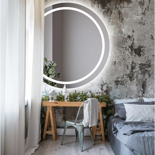 Lustro łazienkowe okrągłe ścięty bok z podświetleniem - MAIA LED ŚCIĘTY BOK